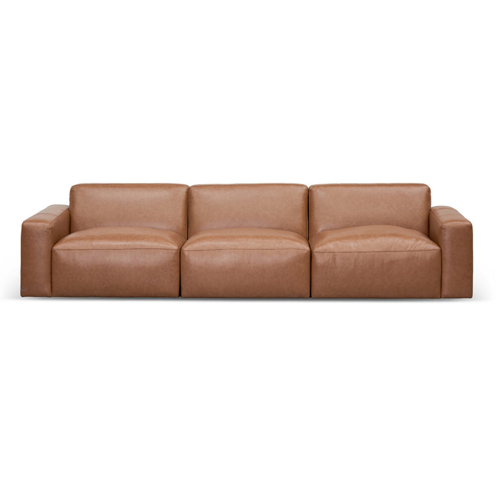 Manuela 4 Seater Sofa - Caramel Brown Leather - Image 2