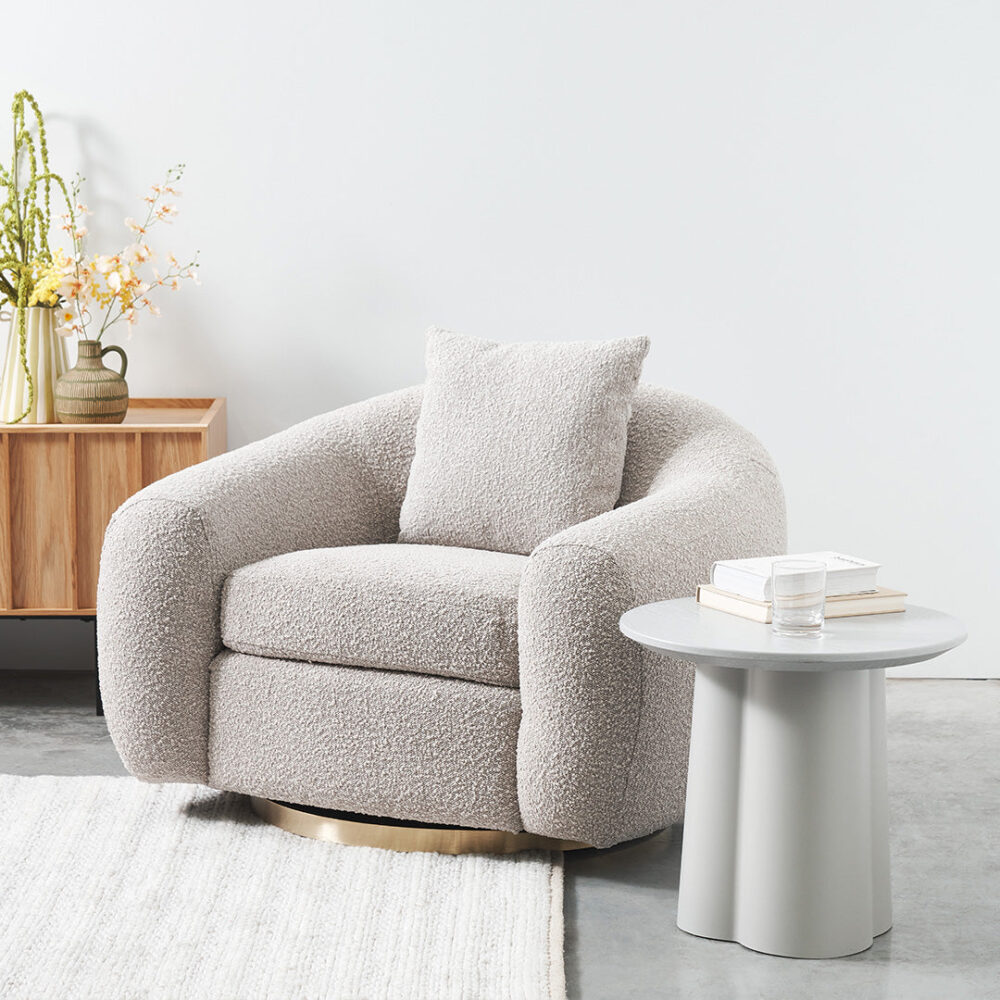 Howard Swivel Armchair - Ash Grey Boucle - Image 2