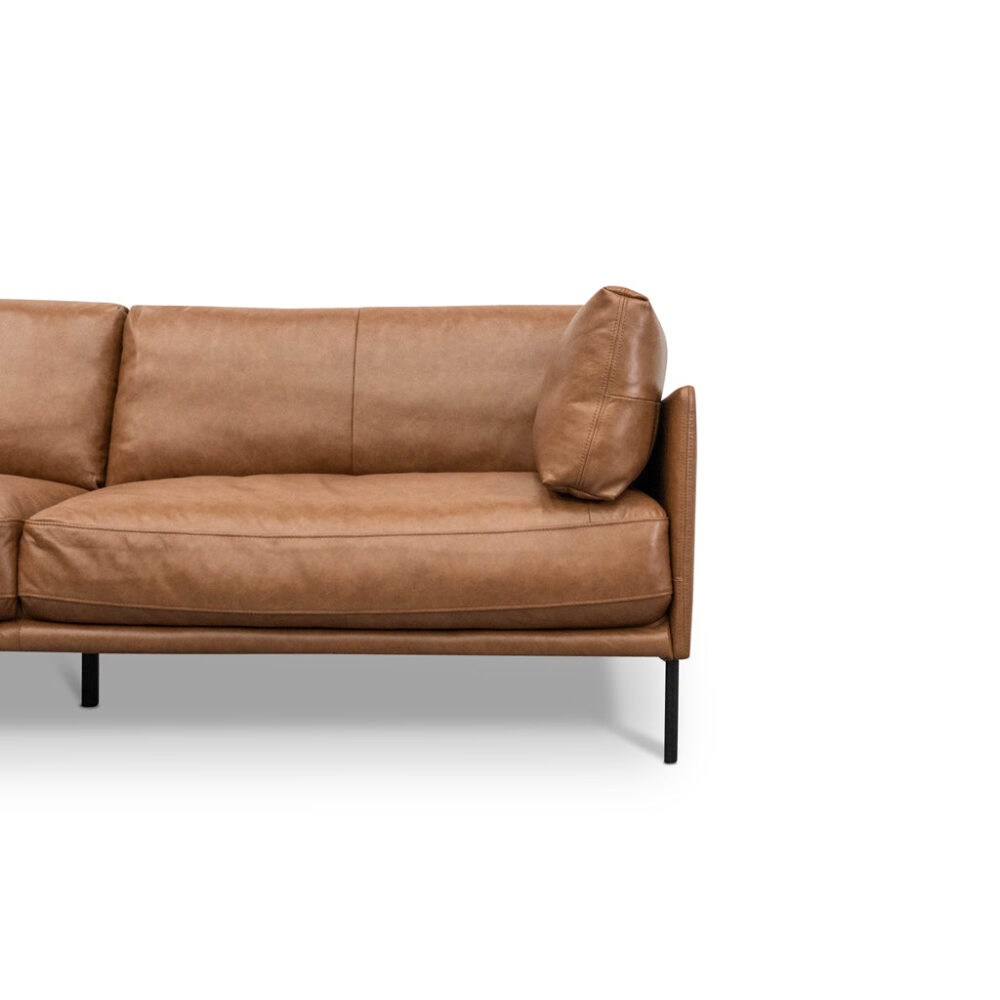 Emilis 4 Seater Left Chaise Leather Sofa - Caramel Brown - Image 4