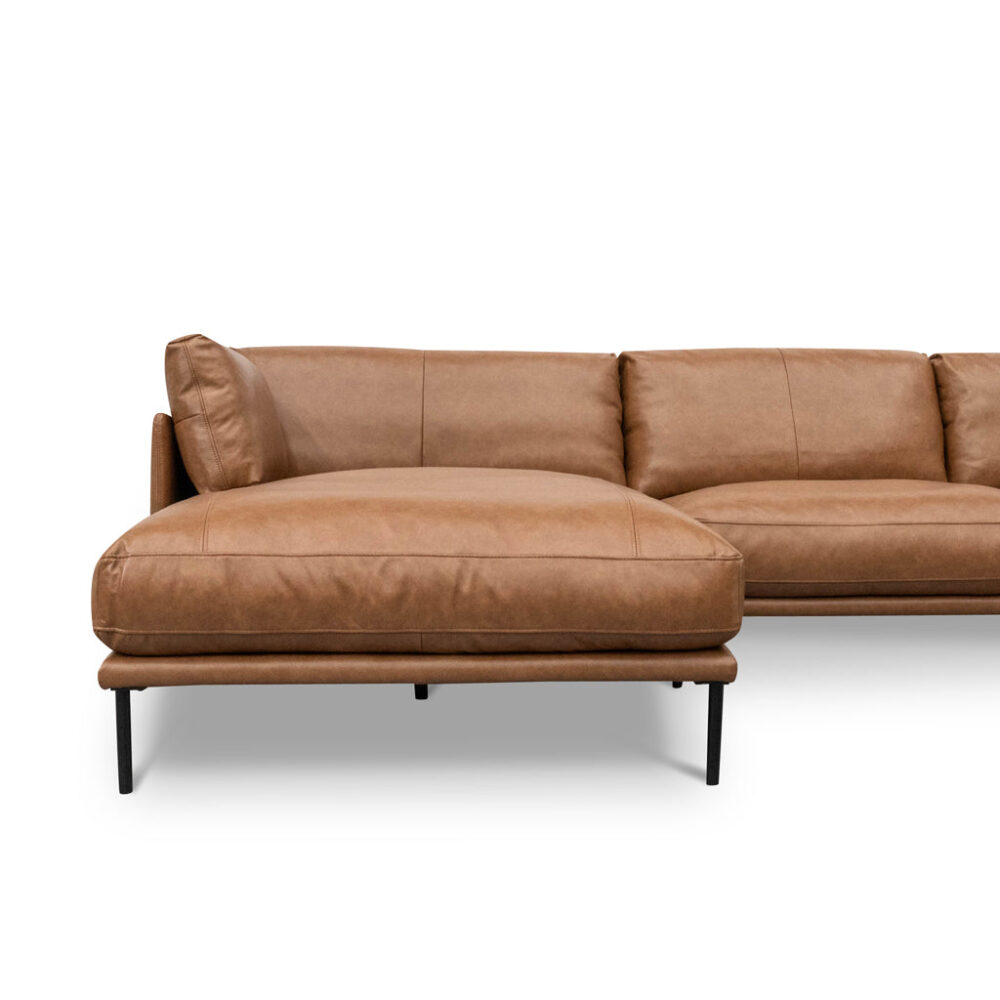 Emilis 4 Seater Left Chaise Leather Sofa - Caramel Brown - Image 5