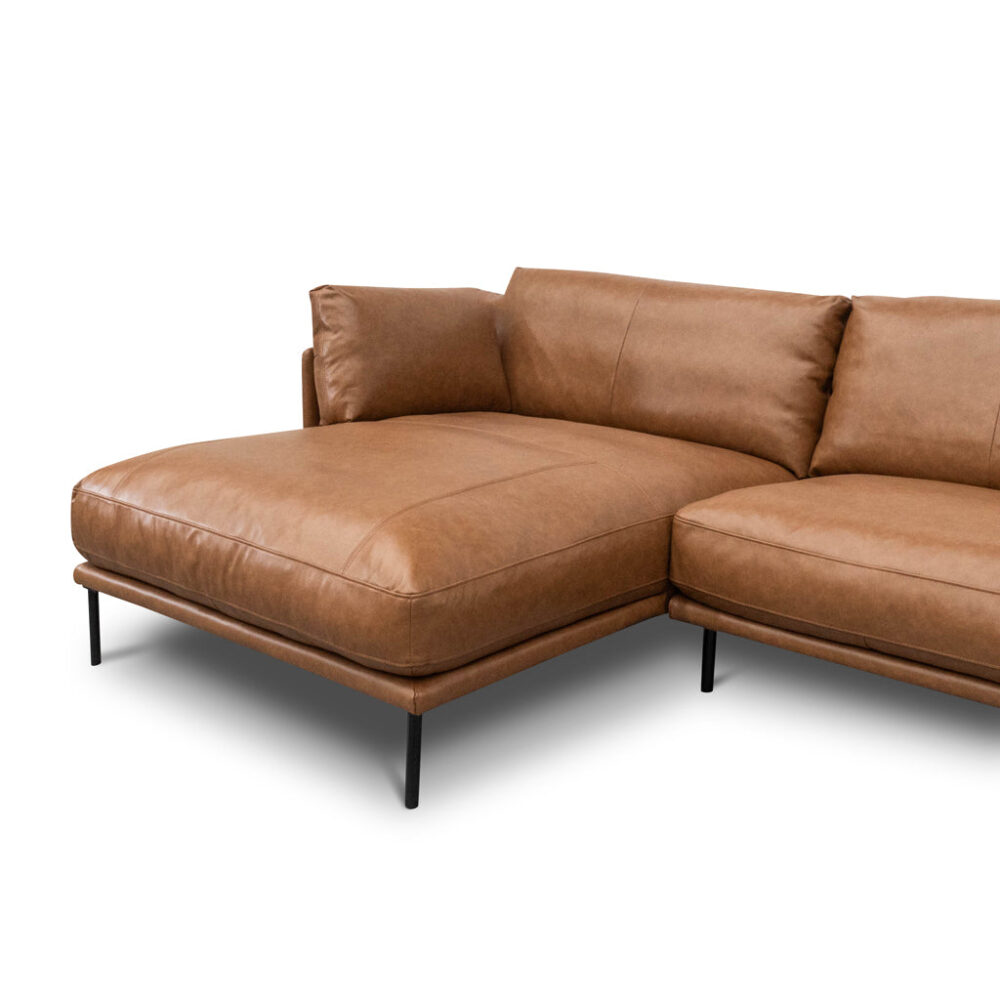 Emilis 4 Seater Left Chaise Leather Sofa - Caramel Brown - Image 6