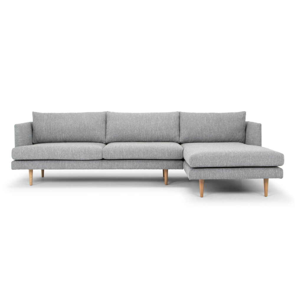 Denmark 3 Seater Right Chaise Fabric Sofa - Graphite Grey with Natural Legs - Image 2