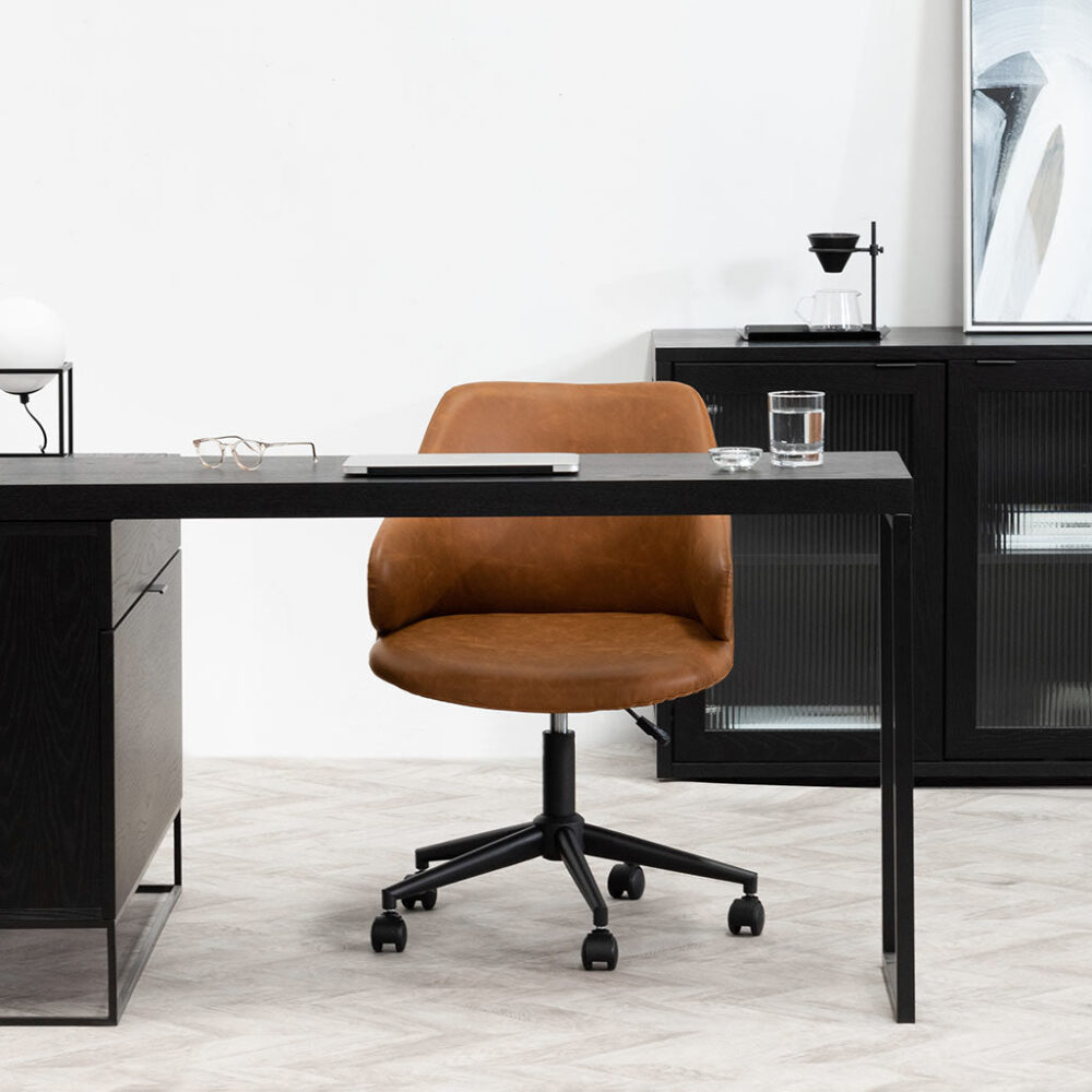 Hester Office Chair - Vintage Tan with Black Base - Image 3