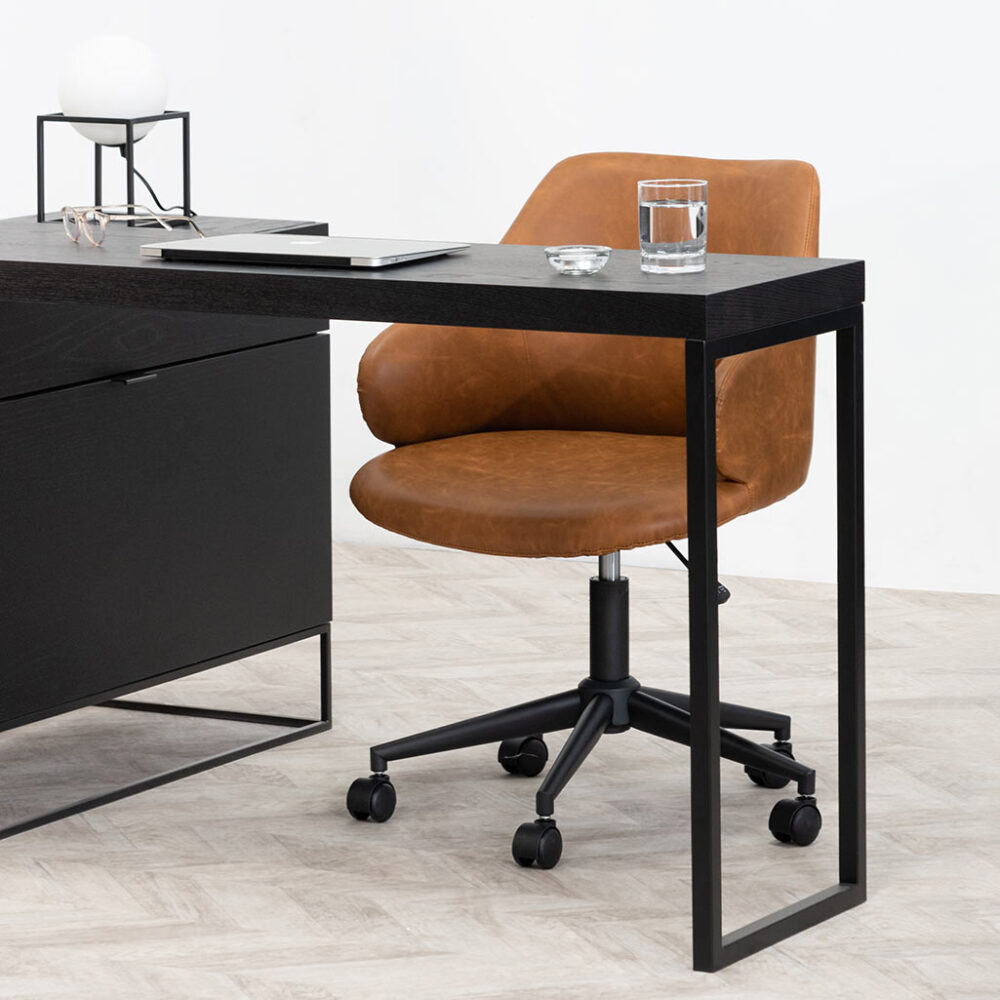 Hester Office Chair - Vintage Tan with Black Base - Image 2