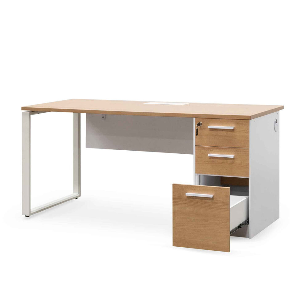Halo 1 Seater Office Desk - Natural and White - Image 5