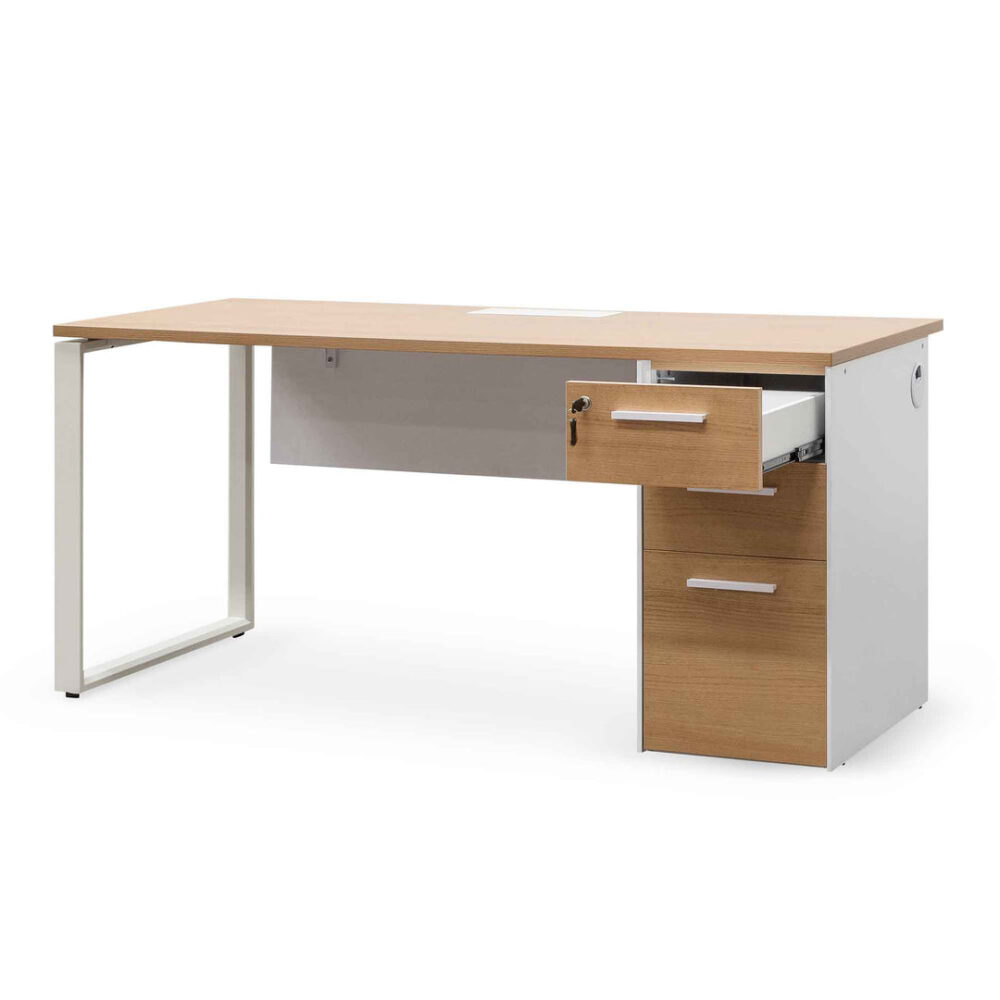 Halo 1 Seater Office Desk - Natural and White - Image 3