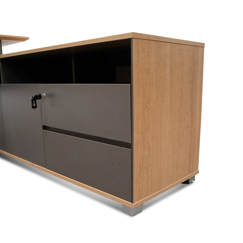 Hubert 2.2m Right Return Grey Office Desk - Natural Top - Image 5