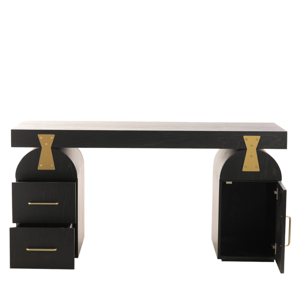 Junon 1.55m New Elm Home Office Desk - Full Black - Image 4