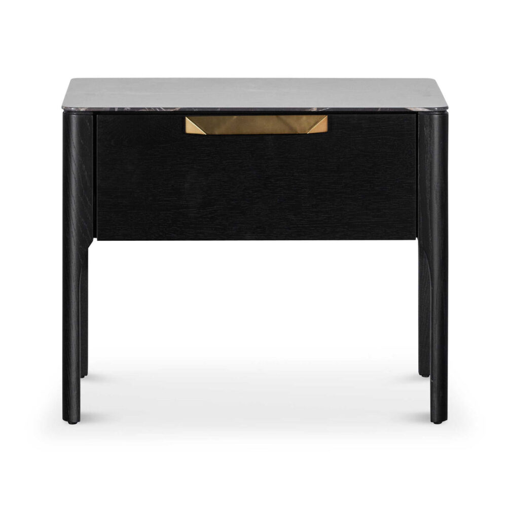 Allison Bedside Table - Black with Porcelain Marble Top - Image 2