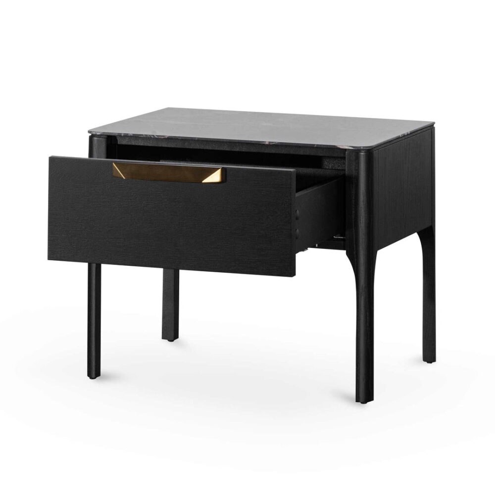 Allison Bedside Table - Black with Porcelain Marble Top - Image 3