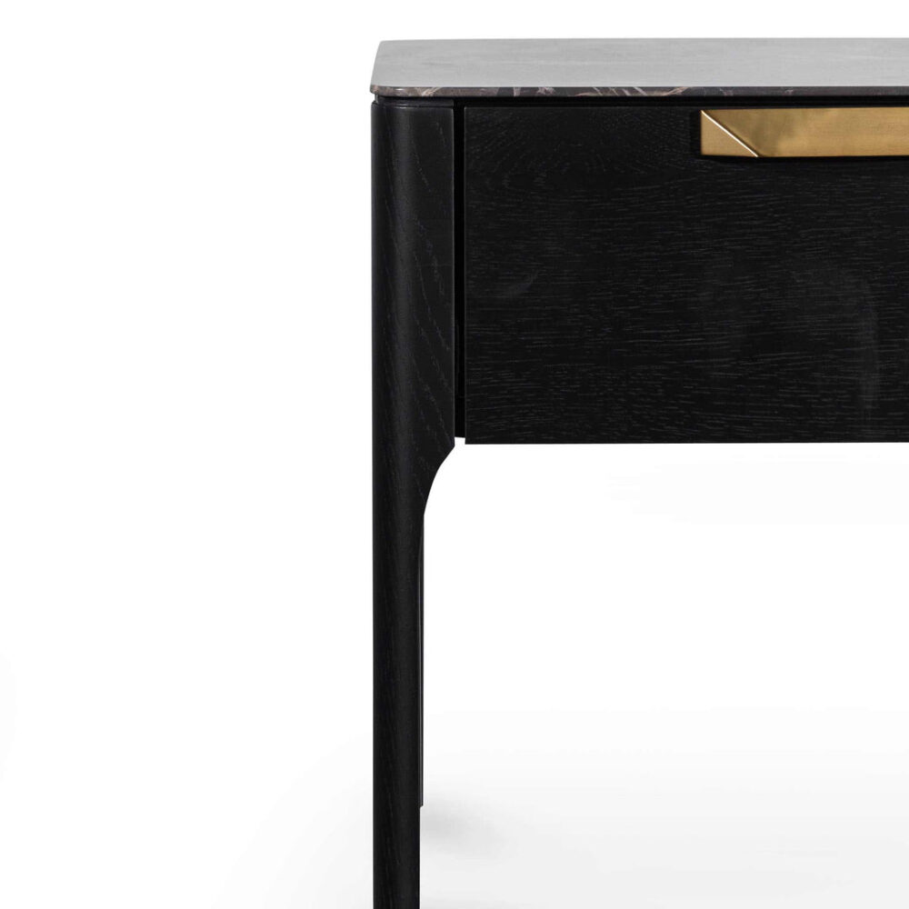 Allison Bedside Table - Black with Porcelain Marble Top - Image 5