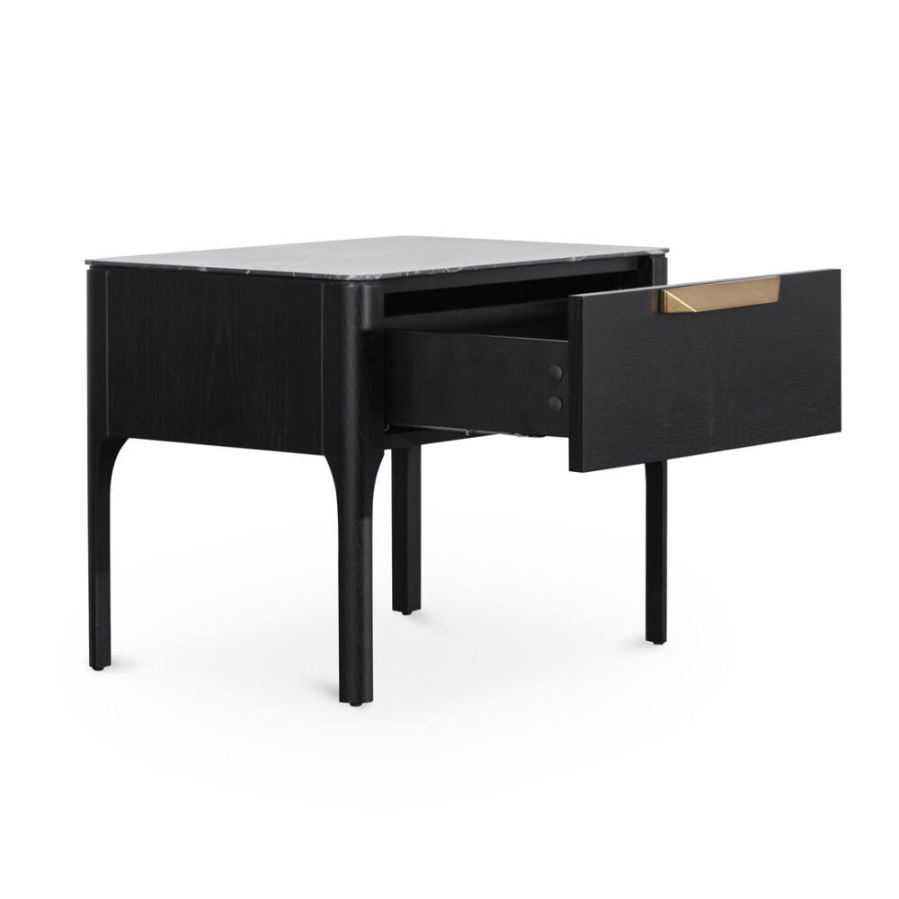 Allison Bedside Table - Black with Porcelain Marble Top - Image 4