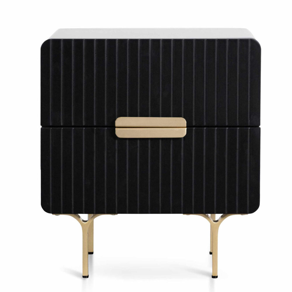 Erwin Matte Black Bedside Table - Brass Legs and Handle - Image 2