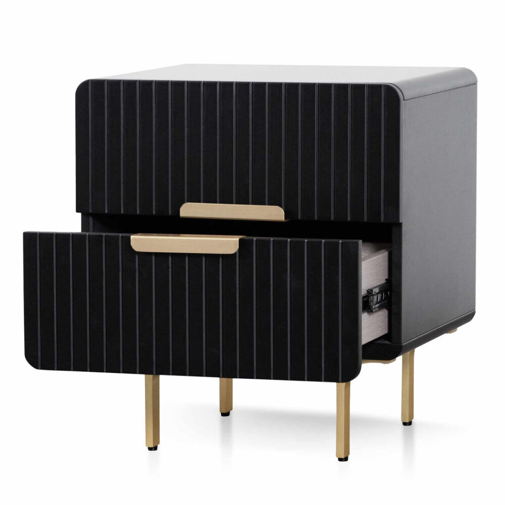 Erwin Matte Black Bedside Table - Brass Legs and Handle - Image 4