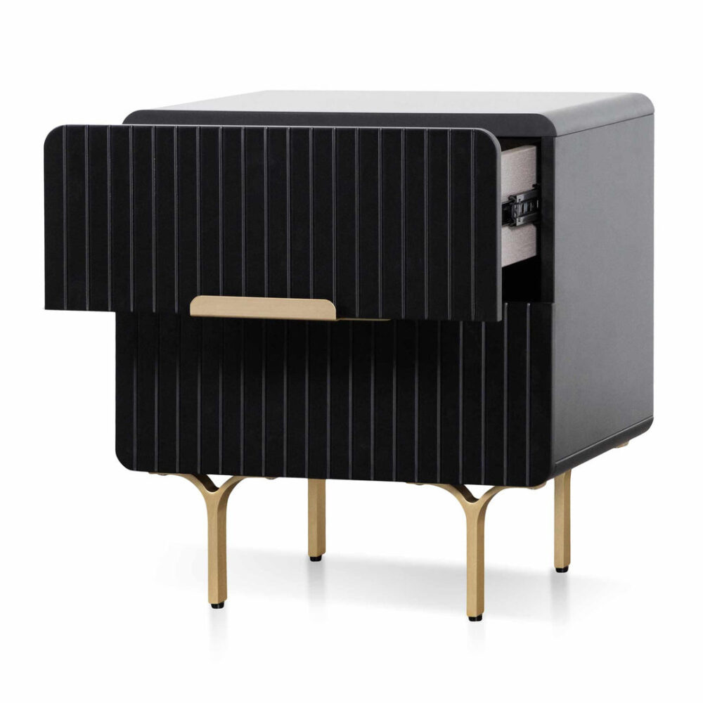 Erwin Matte Black Bedside Table - Brass Legs and Handle - Image 3