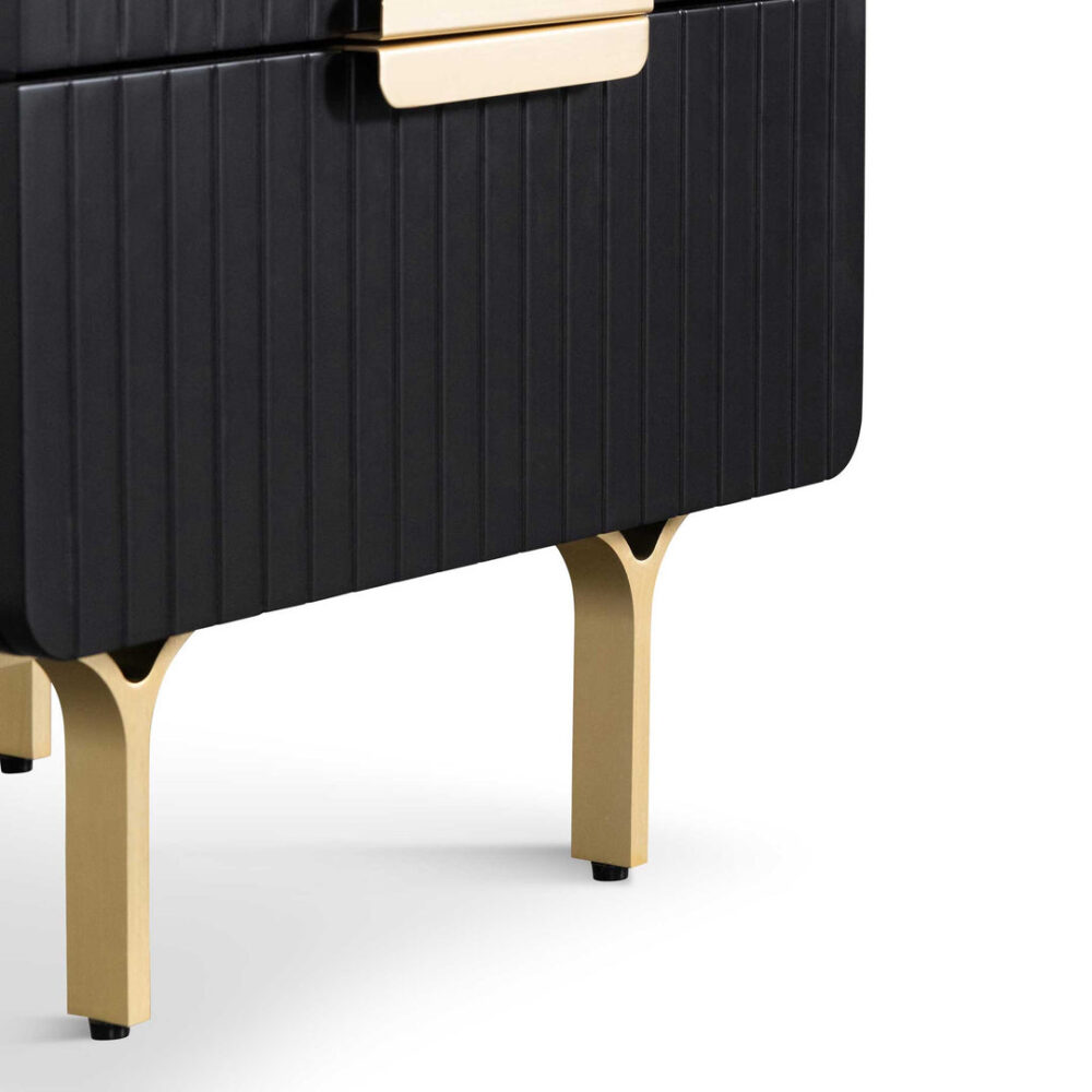 Erwin Matte Black Bedside Table - Brass Legs and Handle - Image 9
