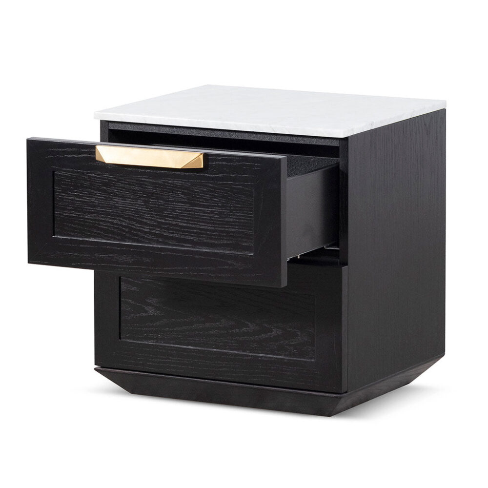 Nelda Bedside Table - Black with Marble Top - Image 2
