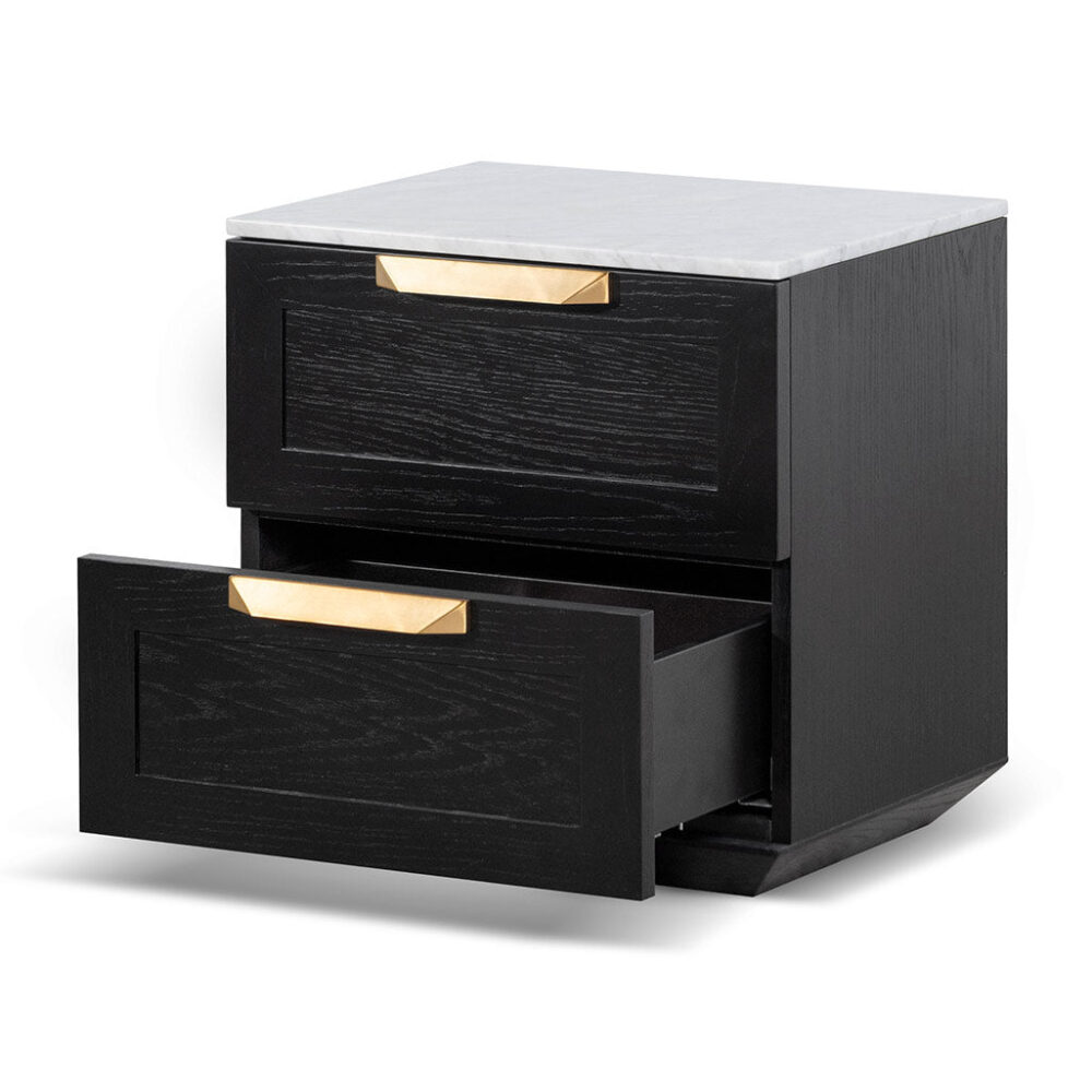 Nelda Bedside Table - Black with Marble Top - Image 3