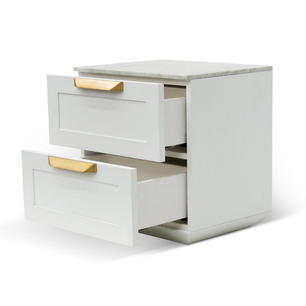 Nelda Bedside Table - White with Marble Top - Image 6