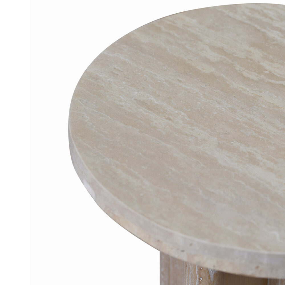 Agosti Travertine Marble Round Side Table - White Wash - Image 6