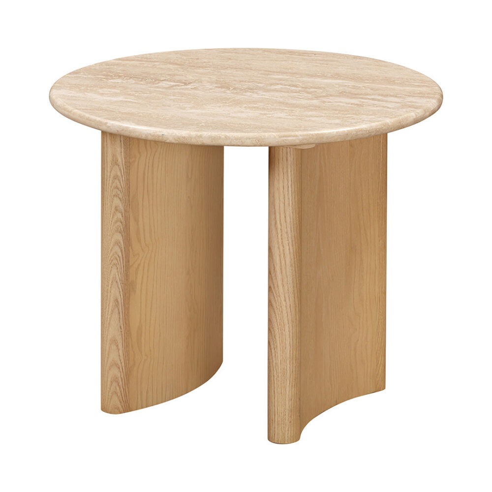 Linden 60cm Travertine Top Side Table - Cr?me Ash