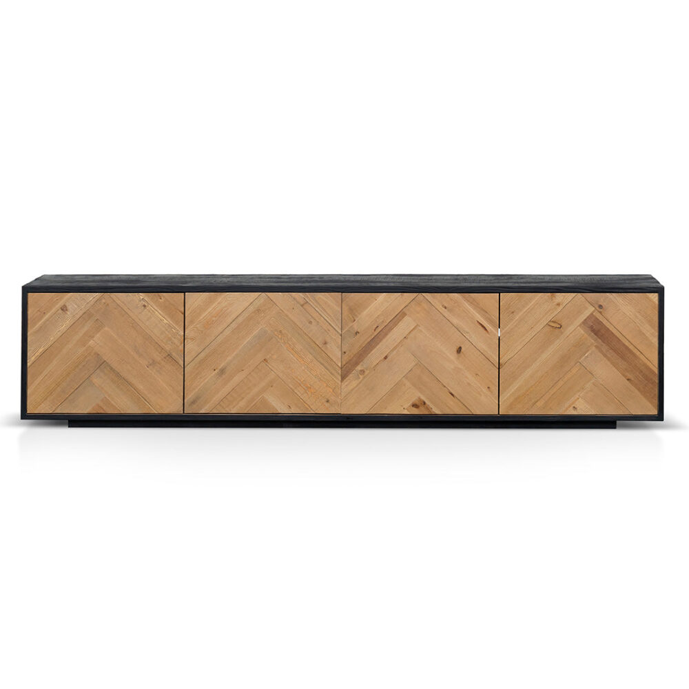 Olga 2.1m Wooden TV Entertainment Unit - Natural - Rustic Black - Image 3