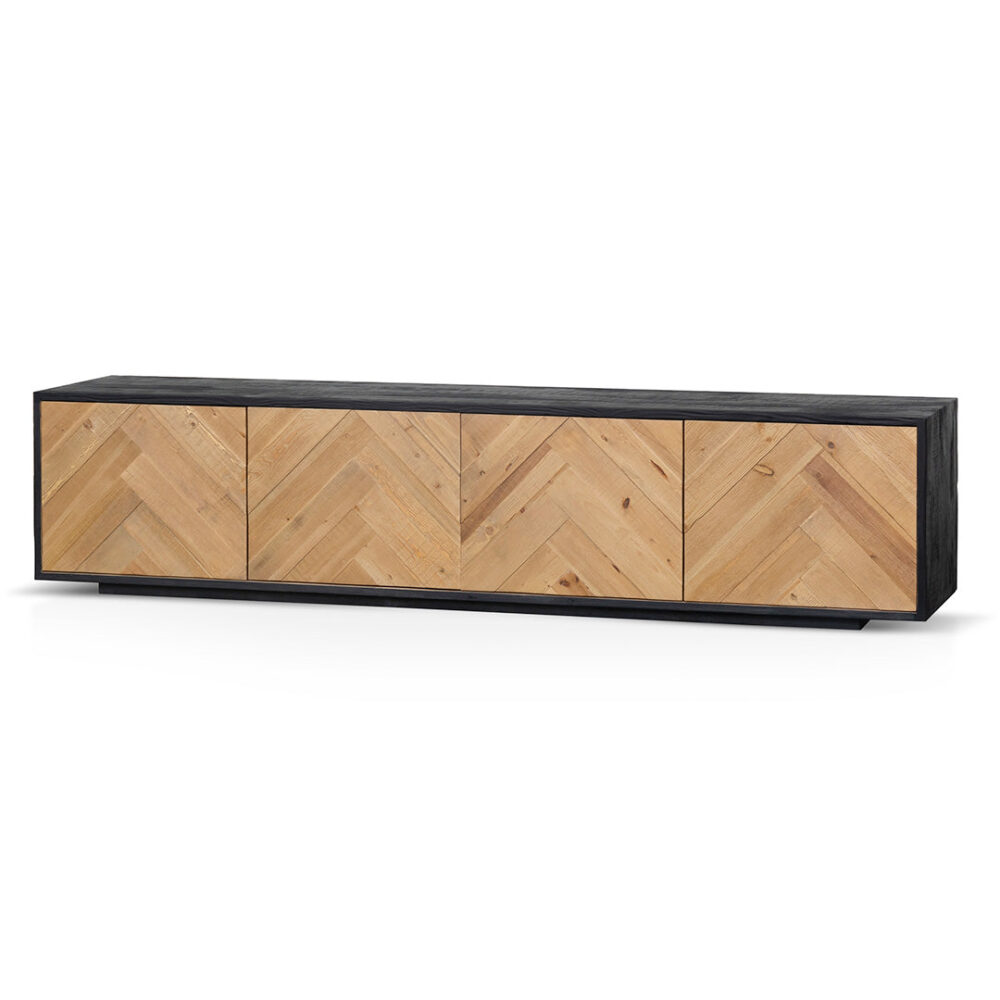 Olga 2.1m Wooden TV Entertainment Unit - Natural - Rustic Black