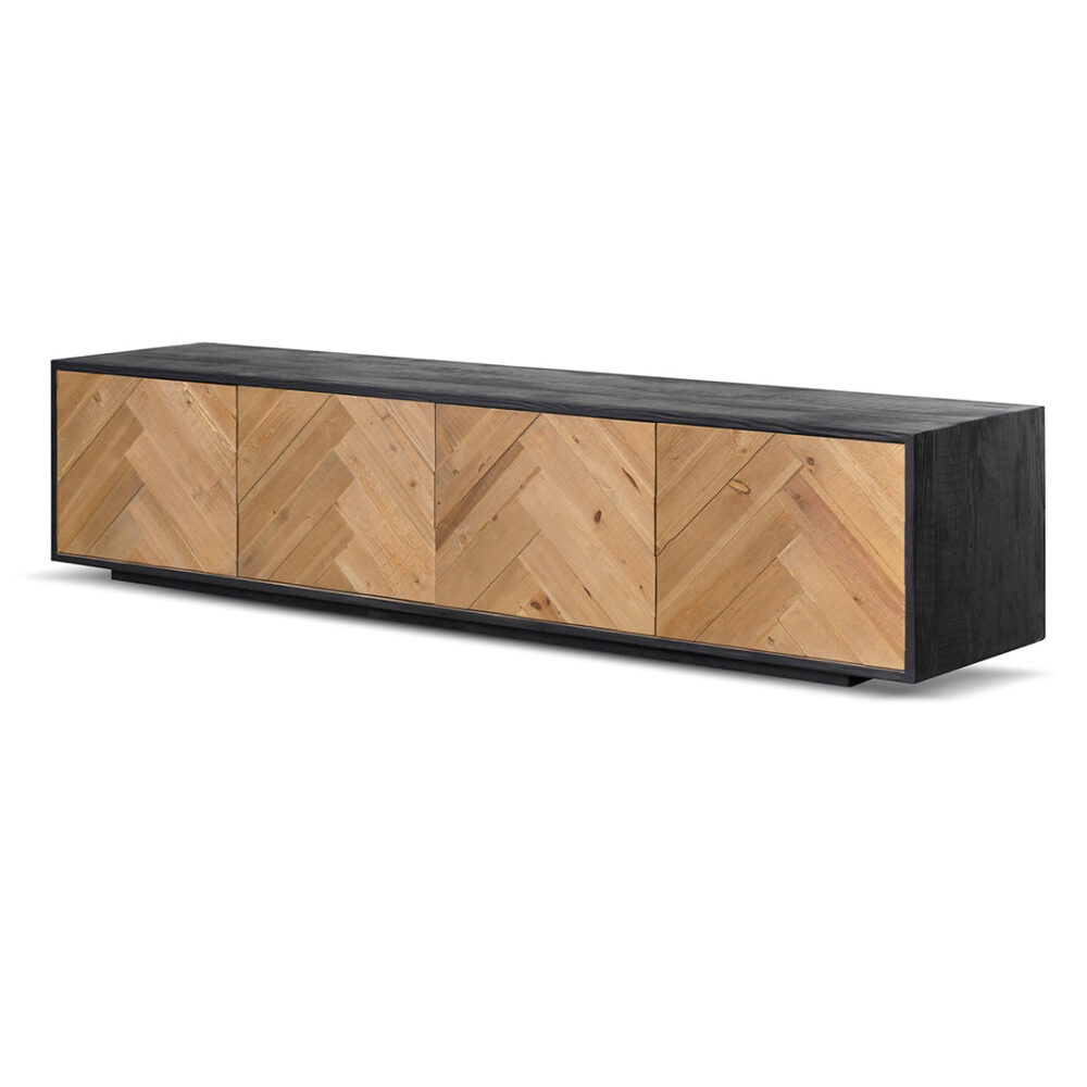 Olga 2.1m Wooden TV Entertainment Unit - Natural - Rustic Black - Image 6