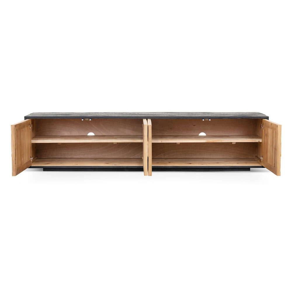 Olga 2.1m Wooden TV Entertainment Unit - Natural - Rustic Black - Image 4