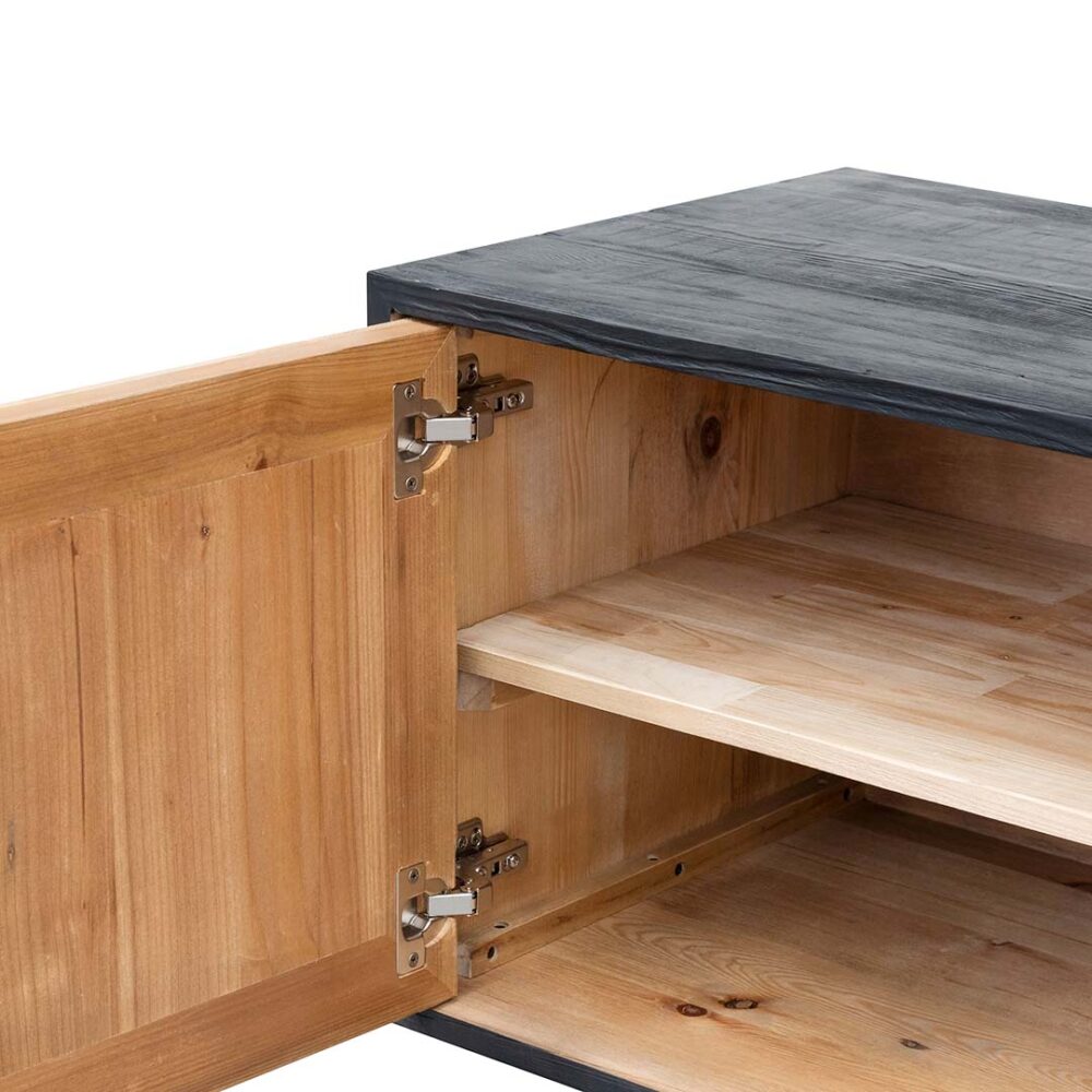 Olga 2.1m Wooden TV Entertainment Unit - Natural - Rustic Black - Image 5