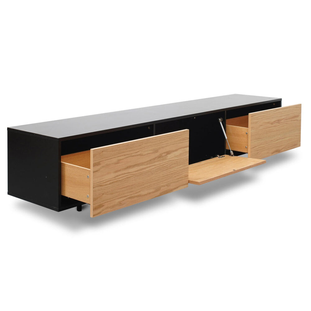 Letty 2.3m Wooden Entertainment Unit - Black with Natural Drawers - Image 3
