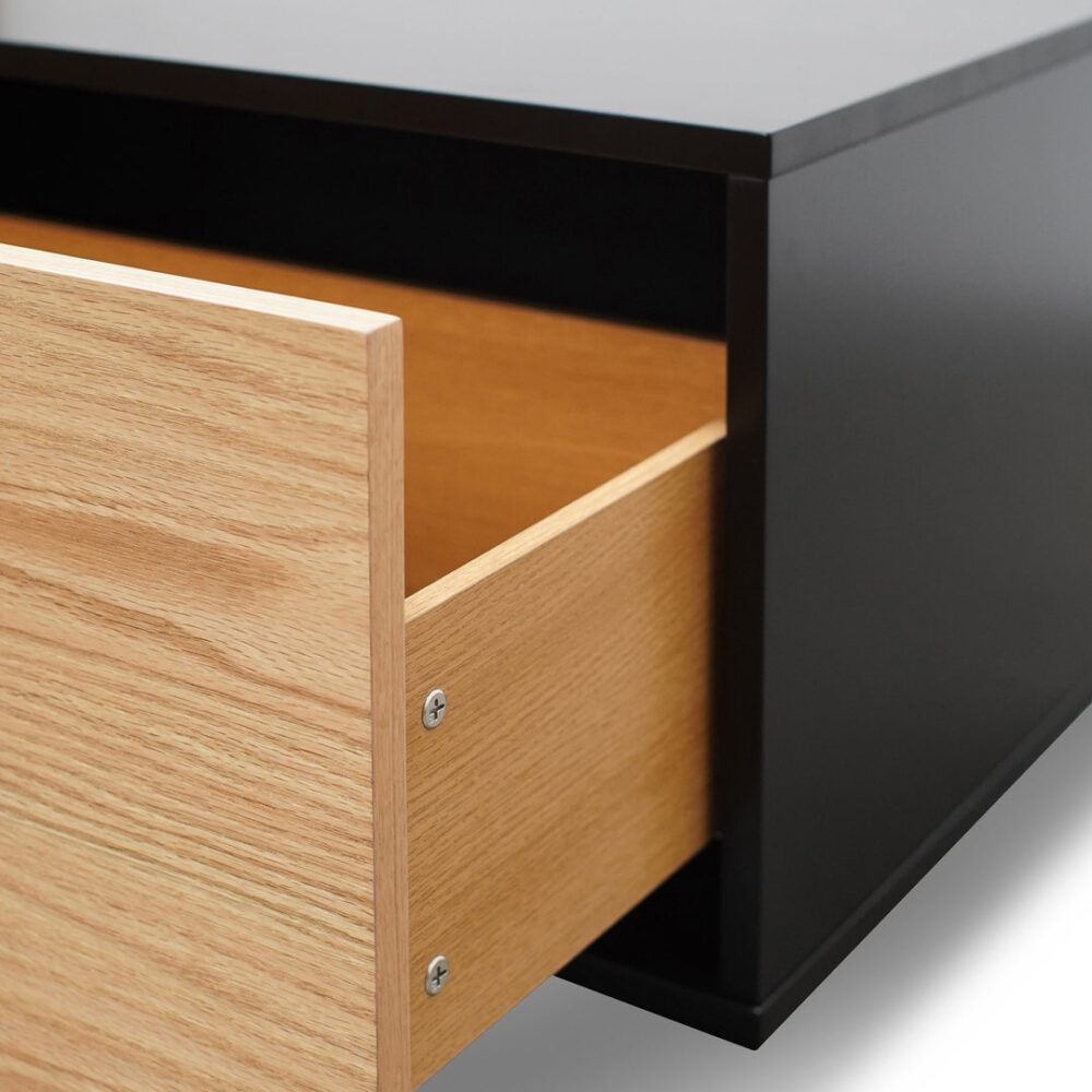 Letty 2.3m Wooden Entertainment Unit - Black with Natural Drawers - Image 6