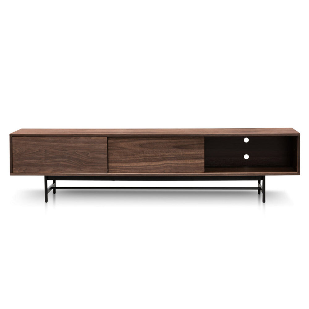 Christie 2.1m Walnut Wooden TV Entertainment Unit - Black legs - Image 6