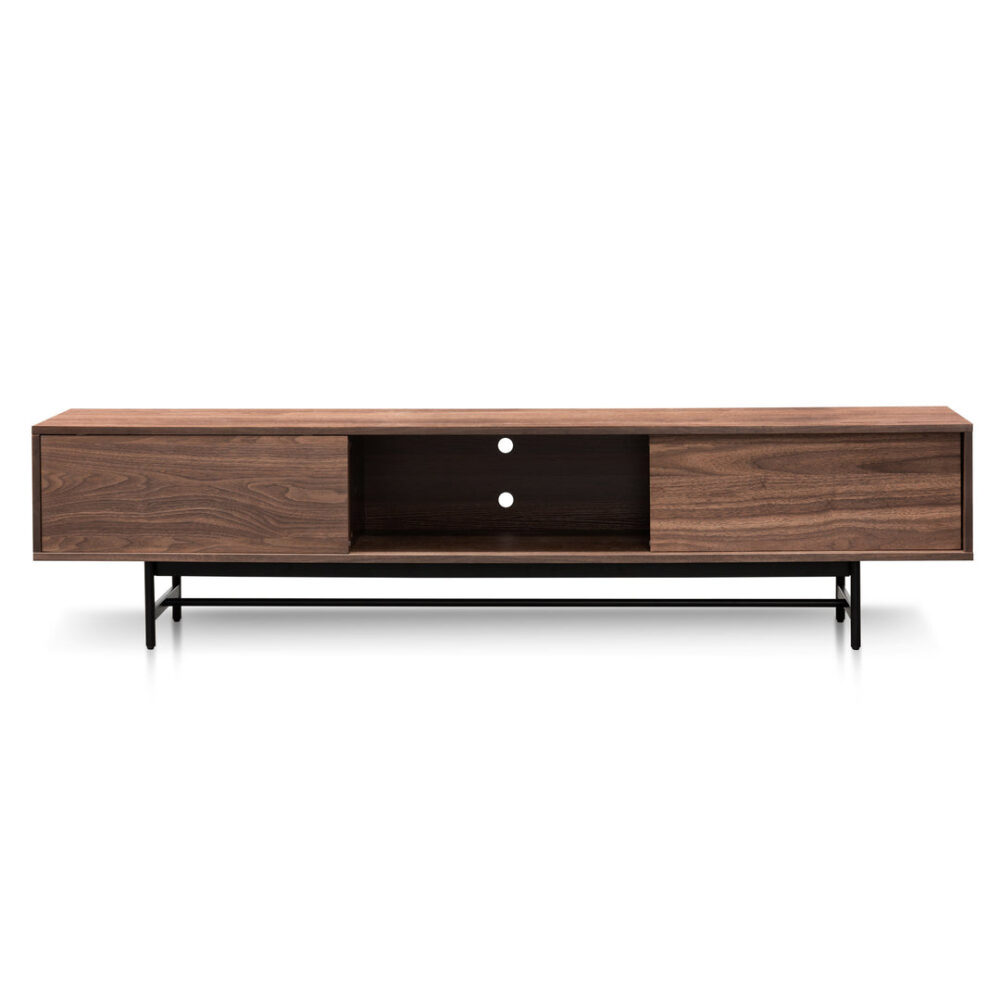 Christie 2.1m Walnut Wooden TV Entertainment Unit - Black legs - Image 5