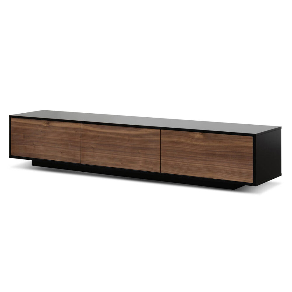 Letty 2.3m Wooden Entertainment Unit - Black with Walnut Drawers