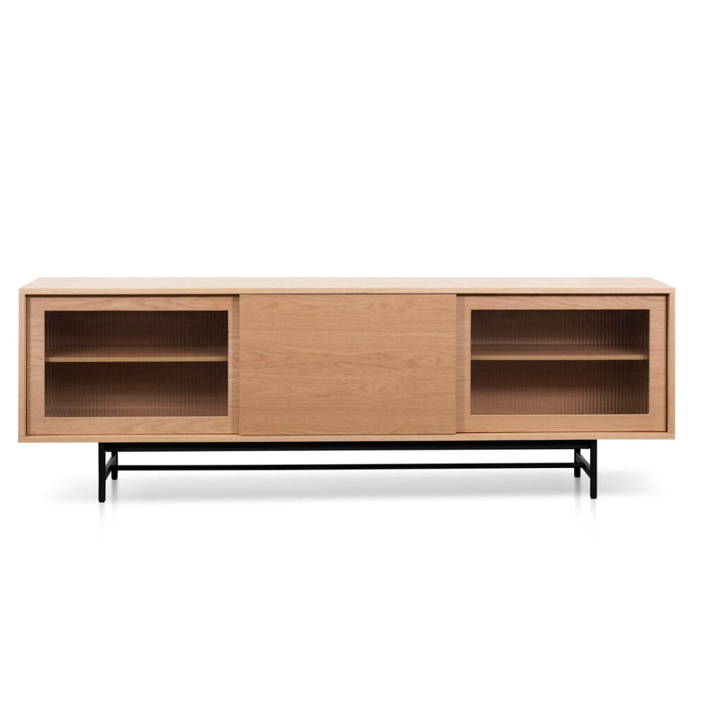 Sergio 2.1m Wooden Entertainment TV Unit - Natural with Flute Glass Door - Image 2