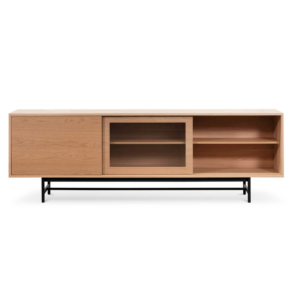 Sergio 2.1m Wooden Entertainment TV Unit - Natural with Flute Glass Door - Image 5