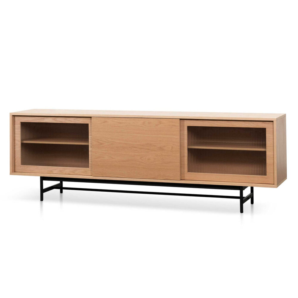 Sergio 2.1m Wooden Entertainment TV Unit - Natural with Flute Glass Door