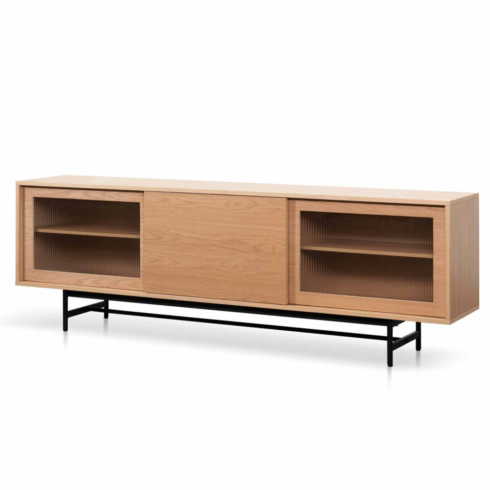 Sergio 2.1m Wooden Entertainment TV Unit - Natural with Flute Glass Door - Image 9