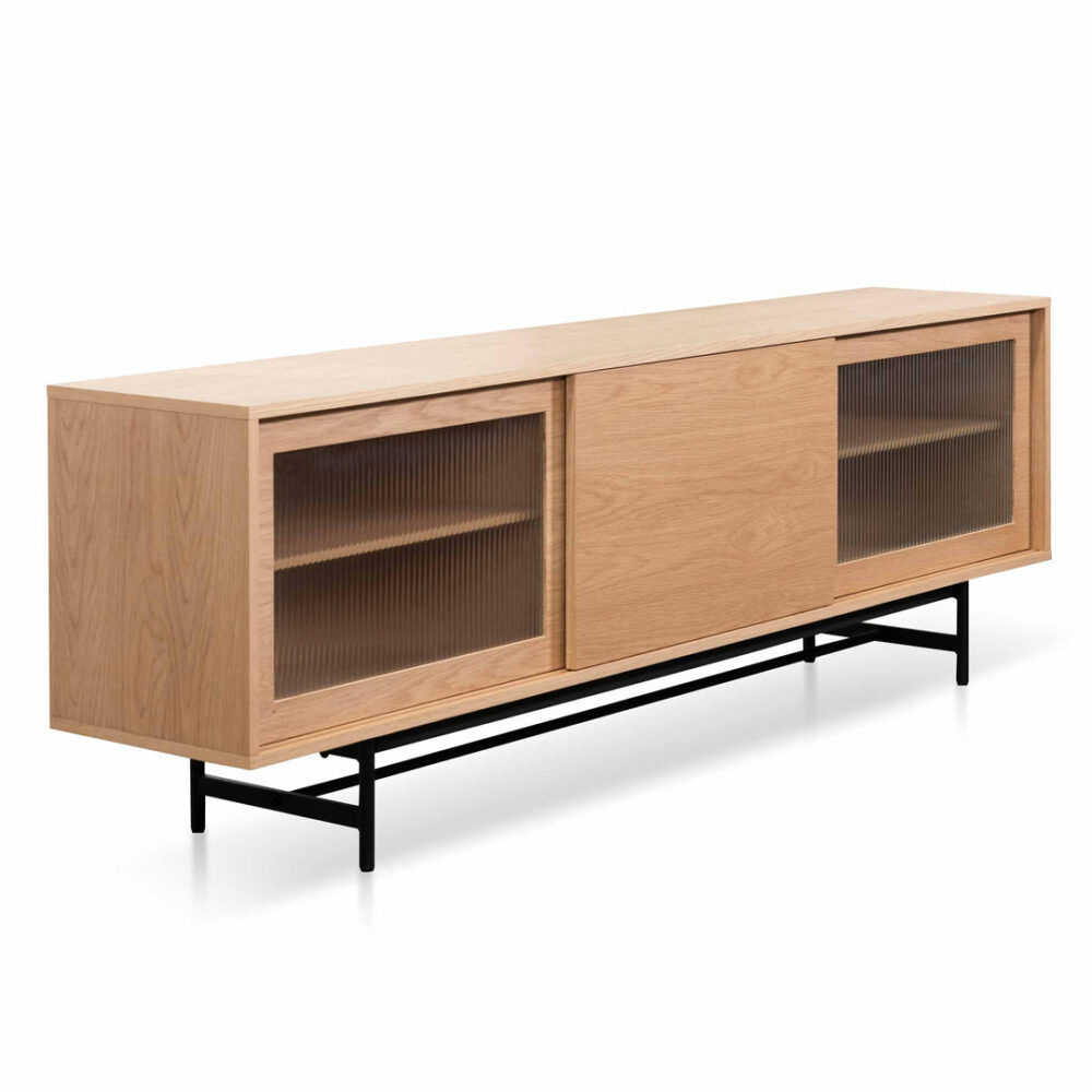 Sergio 2.1m Wooden Entertainment TV Unit - Natural with Flute Glass Door - Image 11
