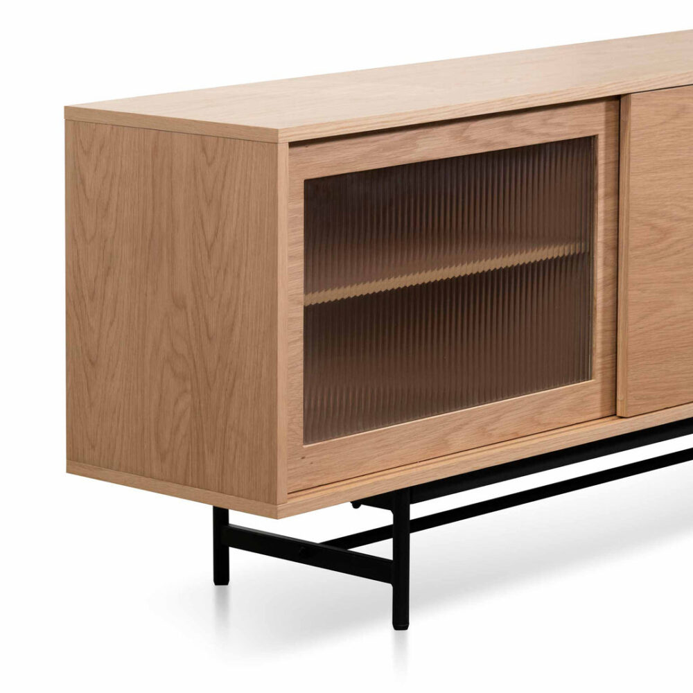 Sergio 2.1m Wooden Entertainment TV Unit - Natural with Flute Glass Door - Image 10
