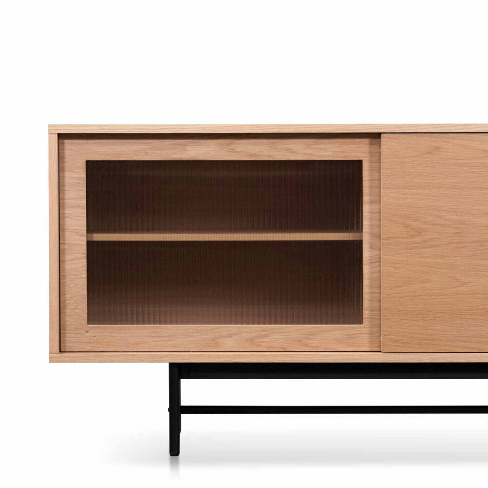 Sergio 2.1m Wooden Entertainment TV Unit - Natural with Flute Glass Door - Image 7