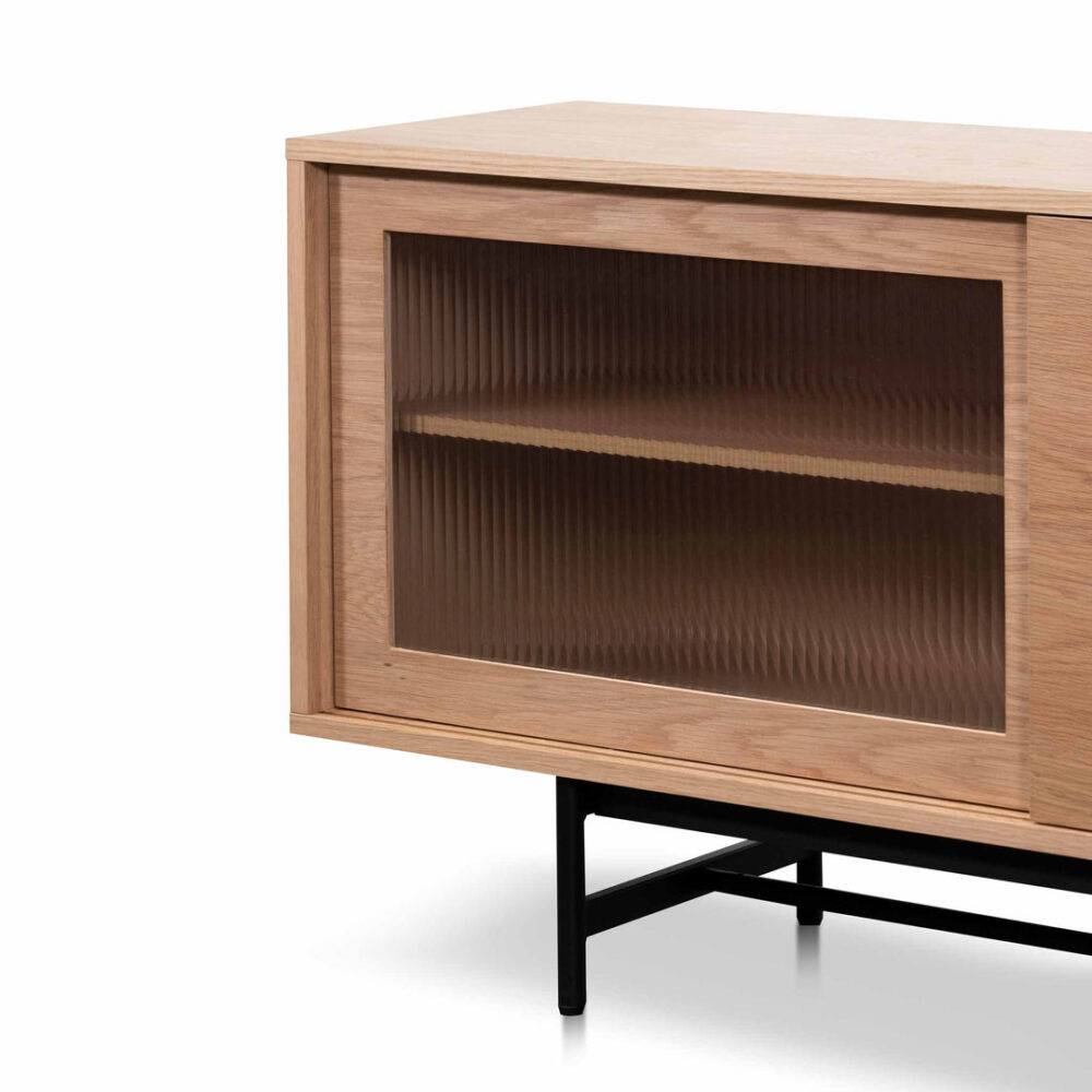 Sergio 2.1m Wooden Entertainment TV Unit - Natural with Flute Glass Door - Image 8