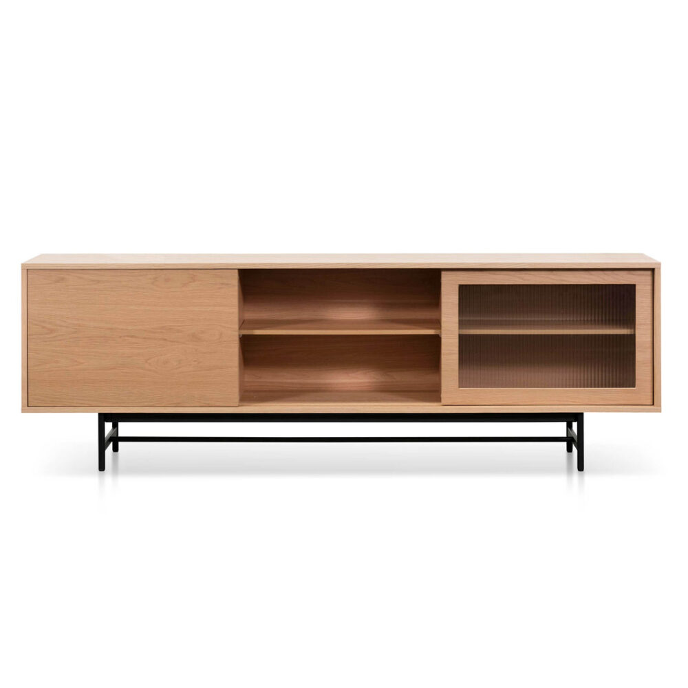 Sergio 2.1m Wooden Entertainment TV Unit - Natural with Flute Glass Door - Image 4