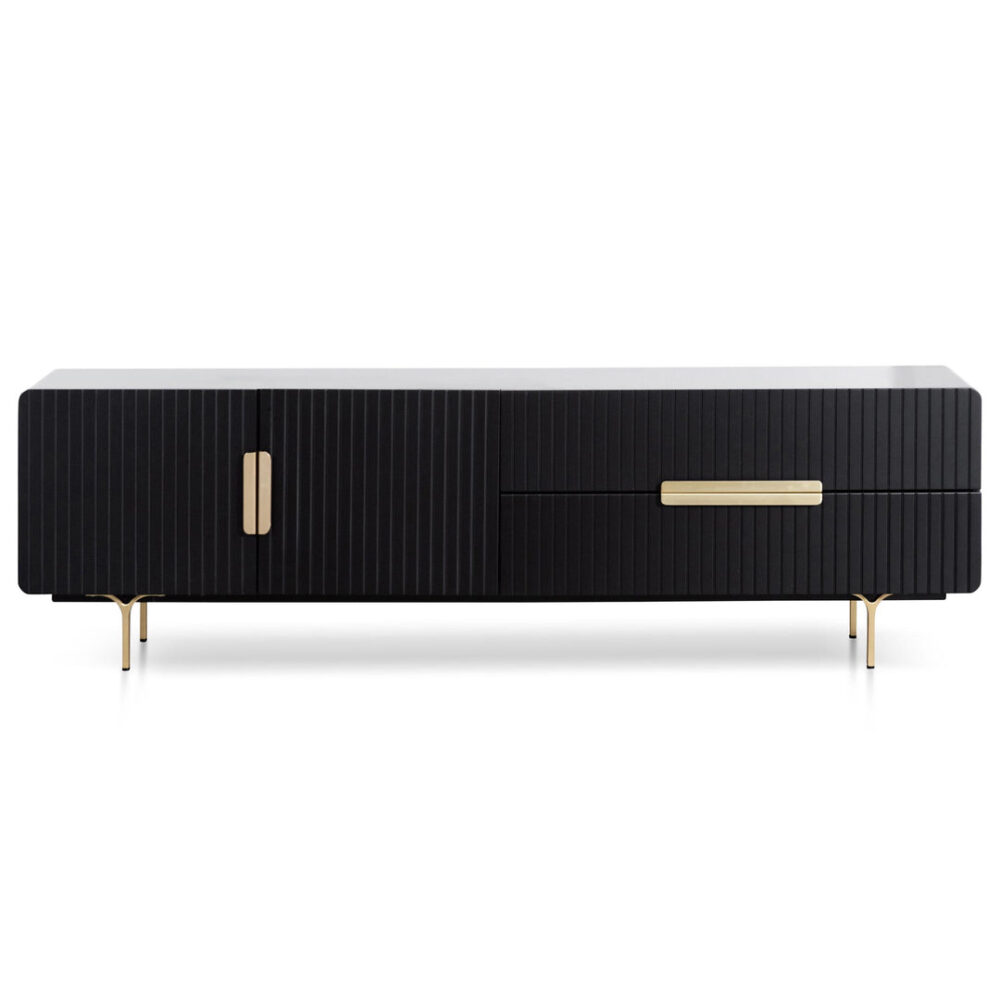 Erwin 1.8m Matte Black TV Entertainment Unit - Brass Legs and Handle