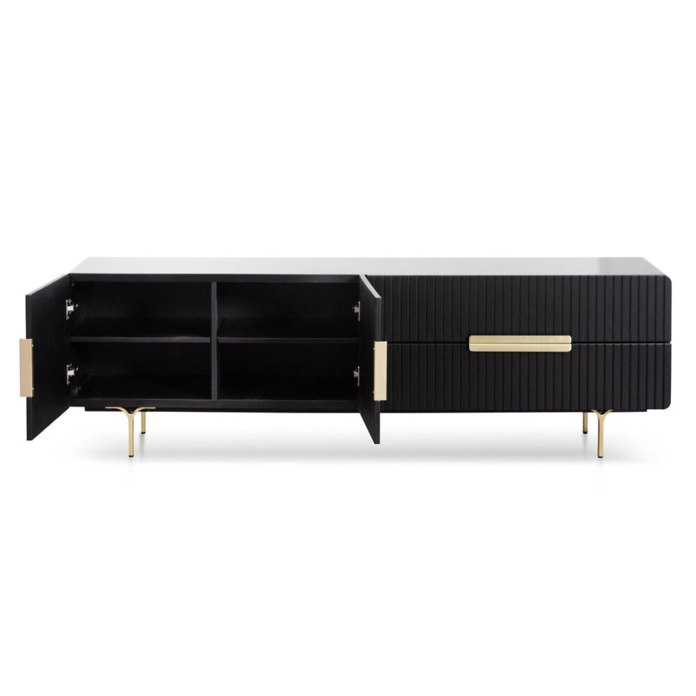 Erwin 1.8m Matte Black TV Entertainment Unit - Brass Legs and Handle - Image 2