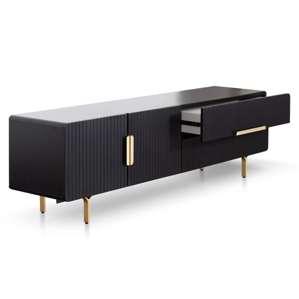 Erwin 1.8m Matte Black TV Entertainment Unit - Brass Legs and Handle - Image 3