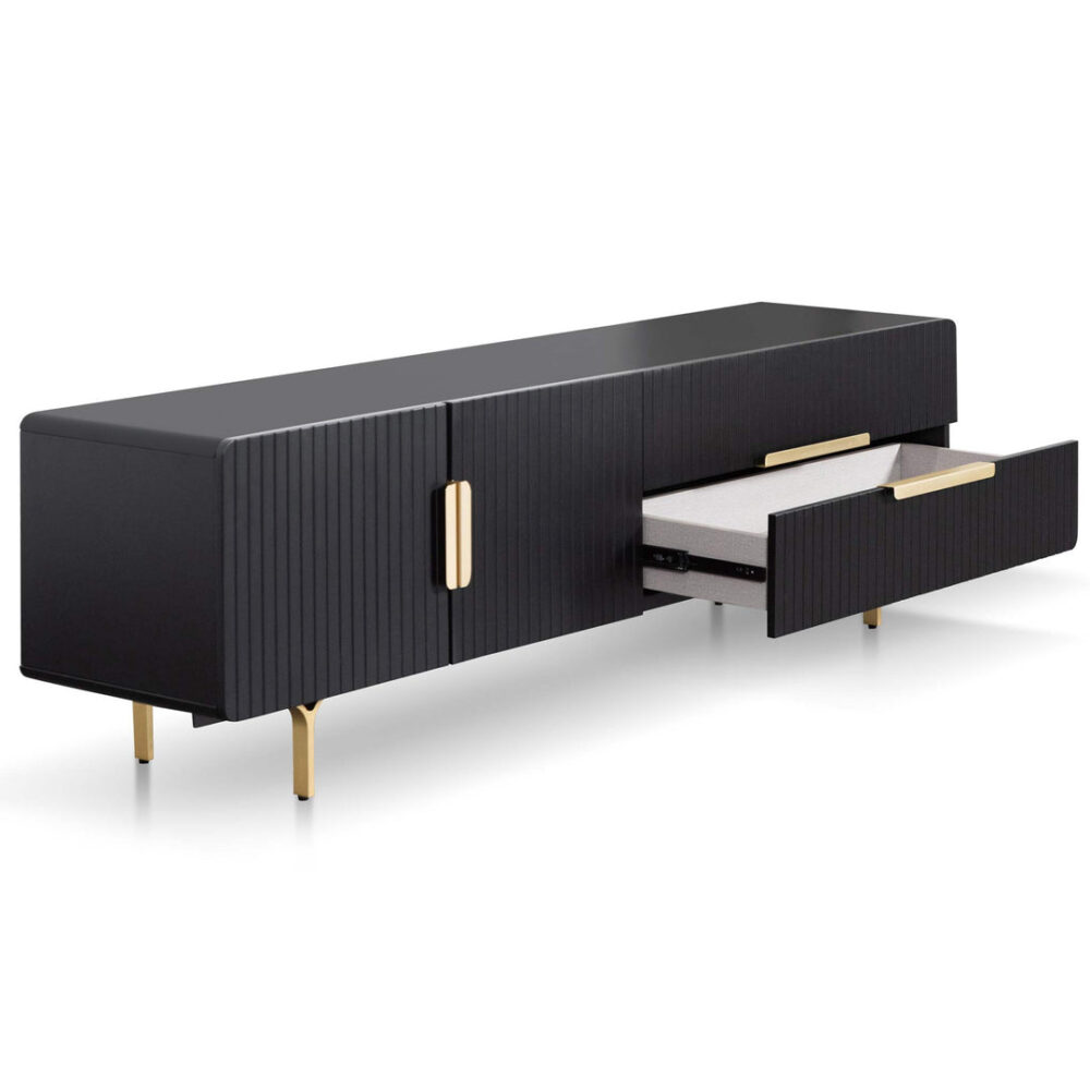 Erwin 1.8m Matte Black TV Entertainment Unit - Brass Legs and Handle - Image 4