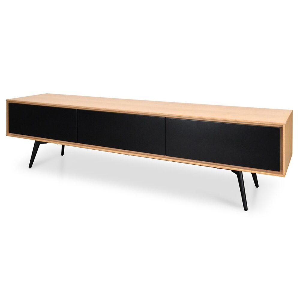 Liam 180cm Wooden TV Unit With Black Drawers - Natural