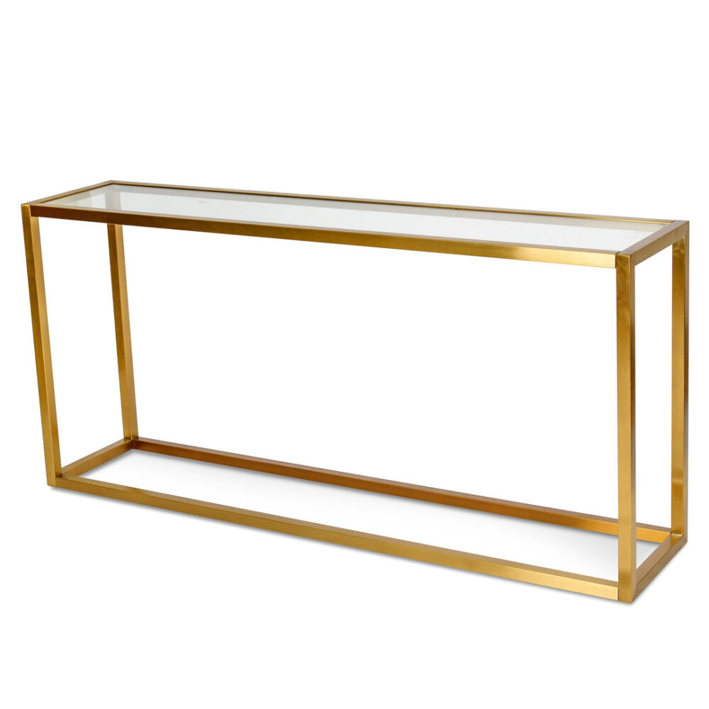 Alison Glass Console Table - Tempered Glass - Brushed Gold Base - Image 2